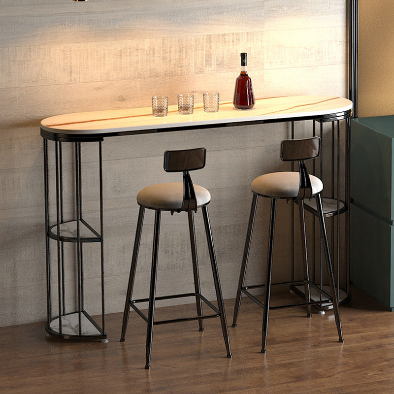 Light Luxury Oval Bar Table Stone Top Metal Pedestal Pub Table for Dining Room White-Black Clearhalo 'Bar Furniture' 'Bar Tables' 'bar_tables' 'Furniture' 'furniture_bar_tables' 'Kitchen & Dining Furniture' 5017500