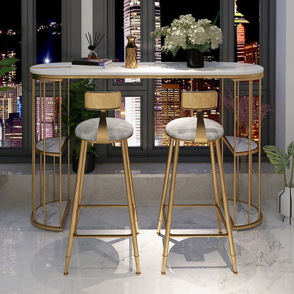 Light Luxury Oval Bar Table Stone Top Metal Pedestal Pub Table for Dining Room White-Gold 47.2"L x 15.7"W x 41.3"H Clearhalo 'Bar Furniture' 'Bar Tables' 'bar_tables' 'Furniture' 'furniture_bar_tables' 'Kitchen & Dining Furniture' 5017501