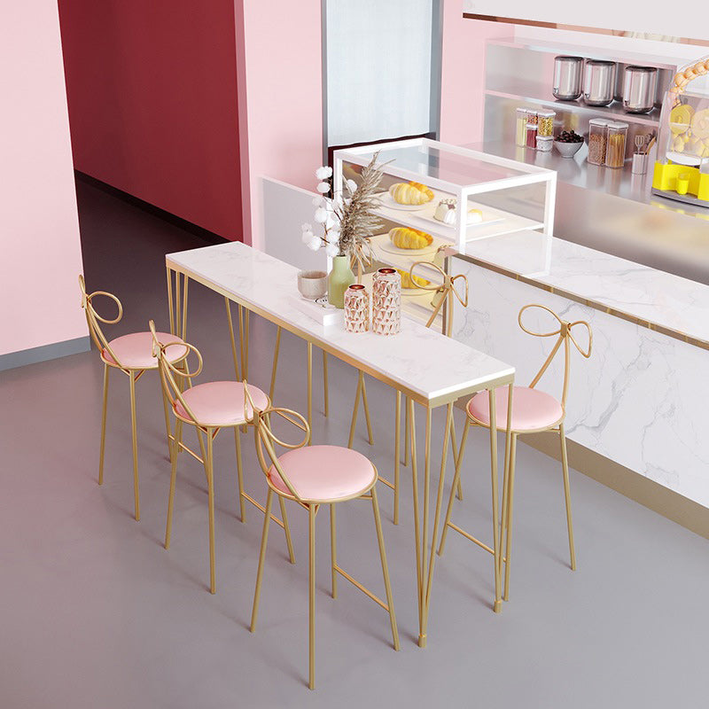 Indoor Marble Cocktail Bar Table Modern Fixed Table Gold and White Bar Height Table 55.1"L x 15.7"W x 41.3"H Without Chairs Clearhalo 'Bar Furniture' 'Bar Tables' 'bar_tables' 'furn' 'furn_bar_tables' 'Furniture' 'furniture_bar_tables' 'Kitchen & Dining Furniture' 5017509