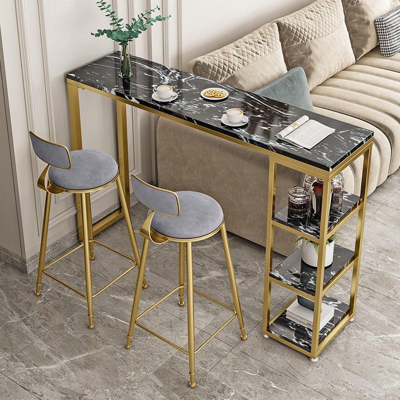 Glam Style Bar Table 42-inch Height Artificial Marble Top Bistro Table Black Without Chairs Clearhalo 'Bar Furniture' 'Bar Tables' 'bar_tables' 'furn' 'furn_bar_tables' 'Furniture' 'furniture_bar_tables' 'Kitchen & Dining Furniture' 5017522