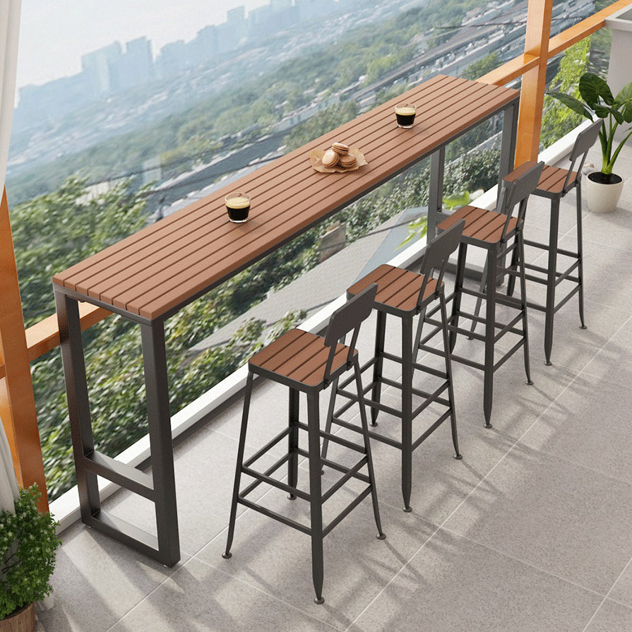 Wood Top Bar Table Industrial Bar Dining Table with Trestle Base 63"L x 15.7"W x 41.3"H Black Without Chairs Clearhalo 'Bar Furniture' 'Bar Tables' 'bar_tables' 'furn' 'furn_bar_tables' 'Furniture' 'furniture_bar_tables' 'Kitchen & Dining Furniture' 5017602