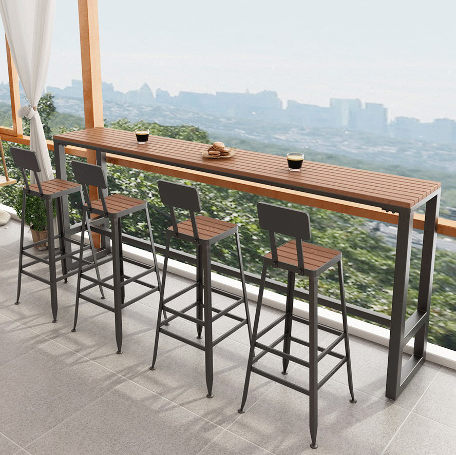 Wood Top Bar Table Industrial Bar Dining Table with Trestle Base 70.9"L x 15.7"W x 41.3"H Black Without Chairs Clearhalo 'Bar Furniture' 'Bar Tables' 'bar_tables' 'furn' 'furn_bar_tables' 'Furniture' 'furniture_bar_tables' 'Kitchen & Dining Furniture' 5017604