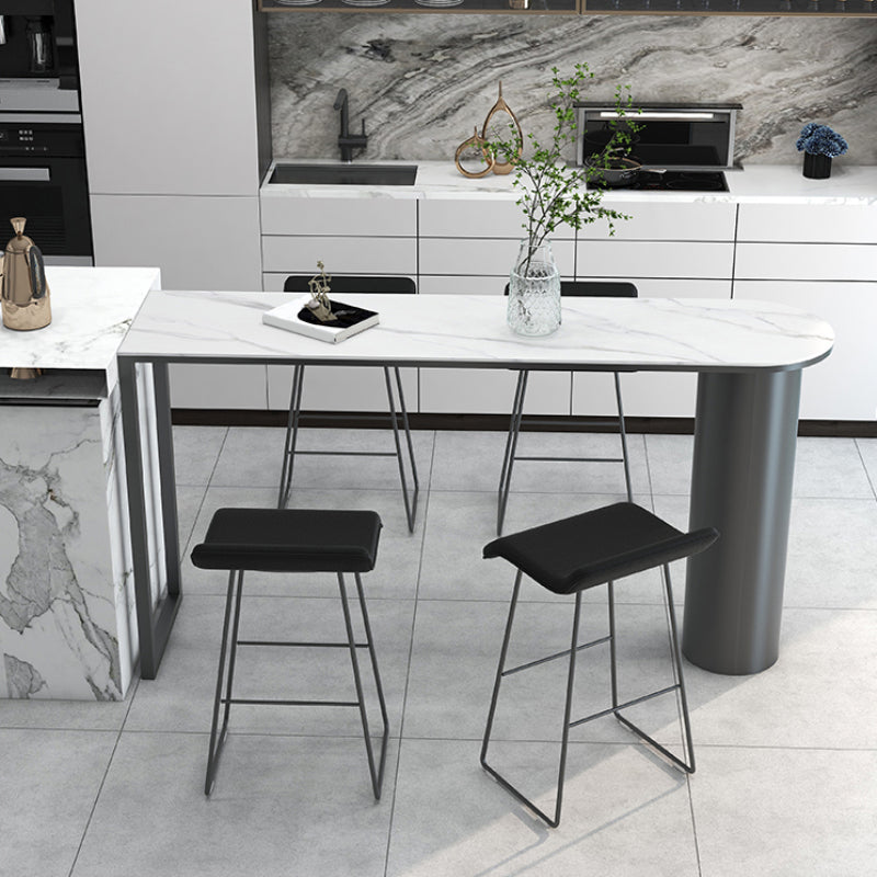 Minimalism Bar Table 42-inch Height Stone Top and Metal Base Bistro Table 70.9"L x 15.7"W x 41.3"H White-Black Without Chairs Clearhalo 'Bar Furniture' 'Bar Tables' 'bar_tables' 'furn' 'furn_bar_tables' 'Furniture' 'furniture_bar_tables' 'Kitchen & Dining Furniture' 5017618