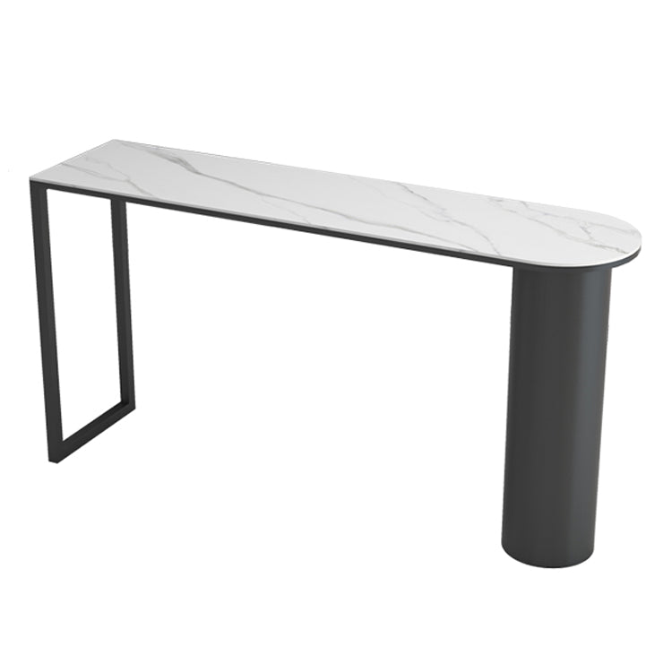Minimalism Bar Table 42-inch Height Stone Top and Metal Base Bistro Table White-Black Without Chairs Clearhalo 'Bar Furniture' 'Bar Tables' 'bar_tables' 'furn' 'furn_bar_tables' 'Furniture' 'furniture_bar_tables' 'Kitchen & Dining Furniture' 5017622