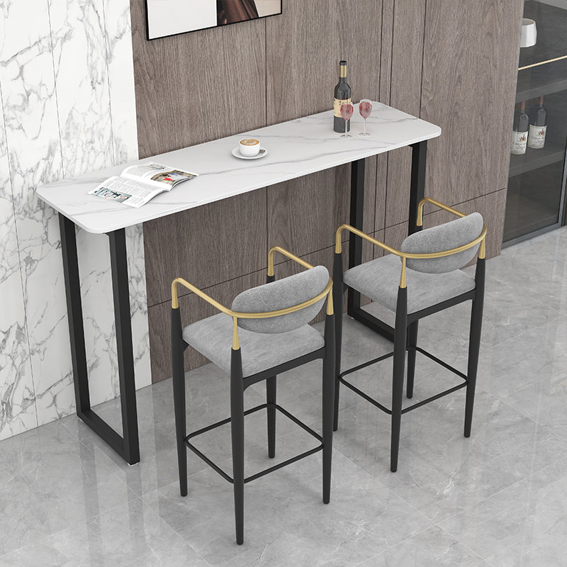 Modern Style Bar Table 42-inch Height Stone Top and Metal Pedestal Bistro Table 55.1"L x 15.7"W x 41.3"H Black Without Chairs Clearhalo 'Bar Furniture' 'Bar Tables' 'bar_tables' 'furn' 'furn_bar_tables' 'Furniture' 'furniture_bar_tables' 'Kitchen & Dining Furniture' 5017671