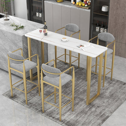 Modern Style Bar Table 42-inch Height Stone Top and Metal Pedestal Bistro Table Gold Without Chairs Clearhalo 'Bar Furniture' 'Bar Tables' 'bar_tables' 'furn' 'furn_bar_tables' 'Furniture' 'furniture_bar_tables' 'Kitchen & Dining Furniture' 5017672