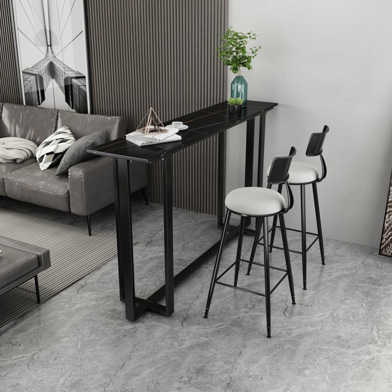 Modern Rectangle Hall/Pub Table Stone Bistro Bar Height Cocktail Table 70.9"L x 15.7"W x 41.3"H Black Without Chairs Clearhalo 'Bar Furniture' 'Bar Tables' 'bar_tables' 'furn' 'furn_bar_tables' 'Furniture' 'furniture_bar_tables' 'Kitchen & Dining Furniture' 5017760