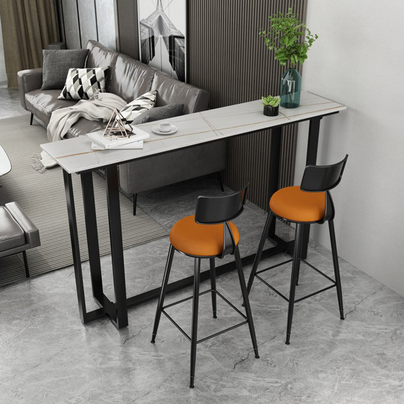 Modern Rectangle Hall/Pub Table Stone Bistro Bar Height Cocktail Table 70.9"L x 15.7"W x 41.3"H White Without Chairs Clearhalo 'Bar Furniture' 'Bar Tables' 'bar_tables' 'furn' 'furn_bar_tables' 'Furniture' 'furniture_bar_tables' 'Kitchen & Dining Furniture' 5017761