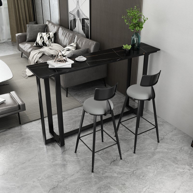 Modern Rectangle Hall/Pub Table Stone Bistro Bar Height Cocktail Table 63"L x 15.7"W x 41.3"H Black Without Chairs Clearhalo 'Bar Furniture' 'Bar Tables' 'bar_tables' 'furn' 'furn_bar_tables' 'Furniture' 'furniture_bar_tables' 'Kitchen & Dining Furniture' 5017762