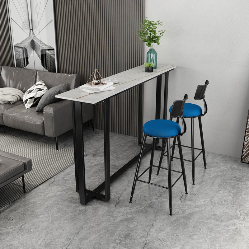 Modern Rectangle Hall/Pub Table Stone Bistro Bar Height Cocktail Table 63"L x 15.7"W x 41.3"H White Without Chairs Clearhalo 'Bar Furniture' 'Bar Tables' 'bar_tables' 'furn' 'furn_bar_tables' 'Furniture' 'furniture_bar_tables' 'Kitchen & Dining Furniture' 5017763