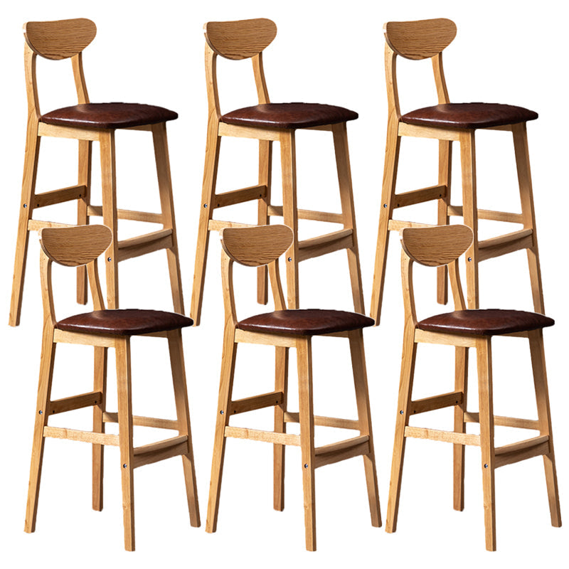 Rubberwood Coffee Shop Scandinavian Stool Matte Finish Upholstered Bar Stools Brown 6 Piece Set Clearhalo 'Bar Furniture' 'Bar Stools' 'bar_stools' 'furn' 'furn_bar_stools' 'Furniture' 'furniture_bar_stools' 'Kitchen & Dining Furniture' 5017841