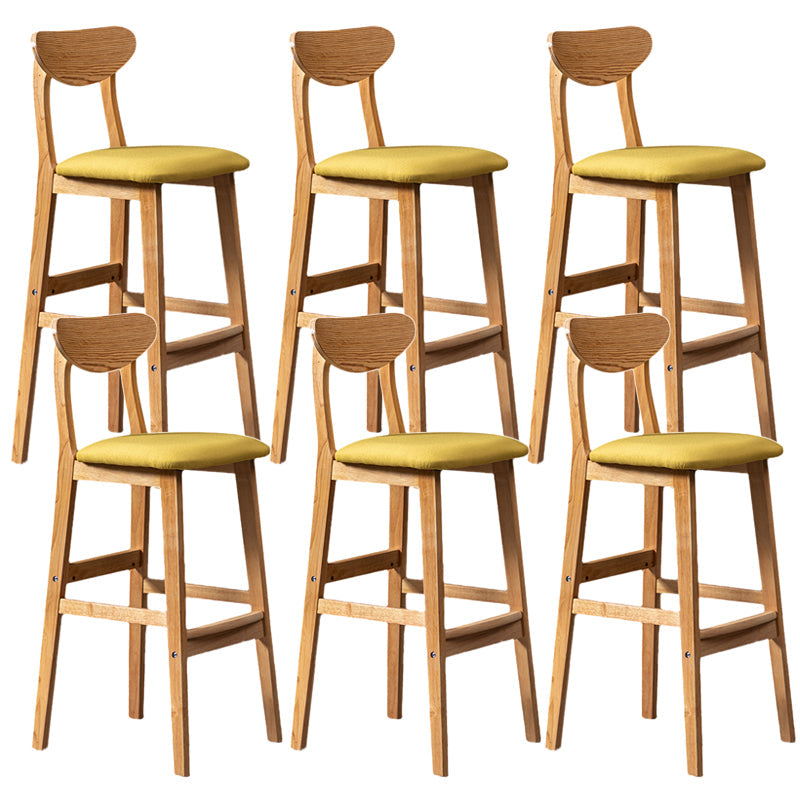 Rubberwood Coffee Shop Scandinavian Stool Matte Finish Upholstered Bar Stools Yellow 6 Piece Set Clearhalo 'Bar Furniture' 'Bar Stools' 'bar_stools' 'furn' 'furn_bar_stools' 'Furniture' 'furniture_bar_stools' 'Kitchen & Dining Furniture' 5017849