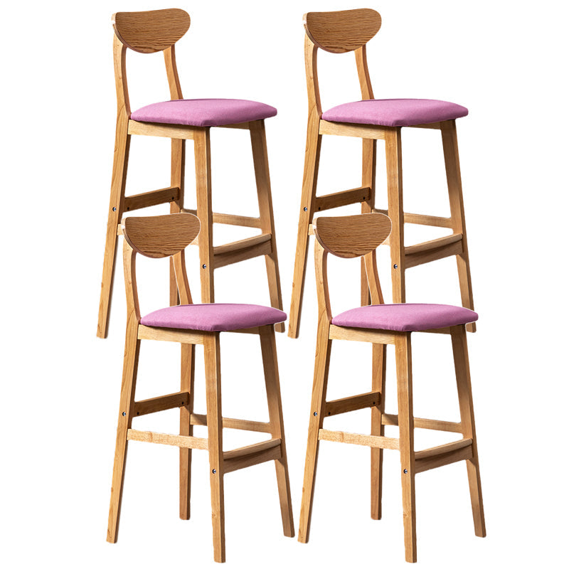 Rubberwood Coffee Shop Scandinavian Stool Matte Finish Upholstered Bar Stools Pink 4 Piece Set Clearhalo 'Bar Furniture' 'Bar Stools' 'bar_stools' 'furn' 'furn_bar_stools' 'Furniture' 'furniture_bar_stools' 'Kitchen & Dining Furniture' 5017852