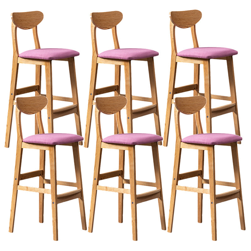 Rubberwood Coffee Shop Scandinavian Stool Matte Finish Upholstered Bar Stools Pink 6 Piece Set Clearhalo 'Bar Furniture' 'Bar Stools' 'bar_stools' 'furn' 'furn_bar_stools' 'Furniture' 'furniture_bar_stools' 'Kitchen & Dining Furniture' 5017853
