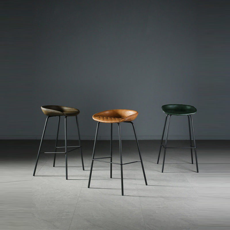 Industrial Matte Finish Leather Barstool Living Room Low Back Stool Clearhalo 'Bar Furniture' 'Bar Stools' 'bar_stools' 'furn' 'furn_bar_stools' 'Furniture' 'furniture_bar_stools' 'Kitchen & Dining Furniture' 5018028