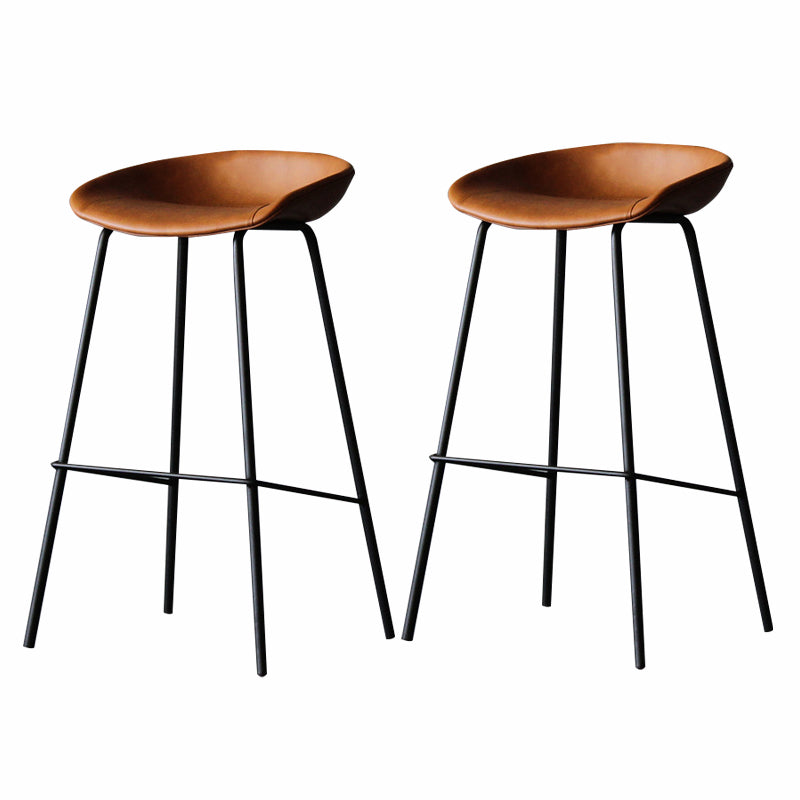 Industrial Matte Finish Leather Barstool Living Room Low Back Stool Brown 2 Piece Set Clearhalo 'Bar Furniture' 'Bar Stools' 'bar_stools' 'furn' 'furn_bar_stools' 'Furniture' 'furniture_bar_stools' 'Kitchen & Dining Furniture' 5018058