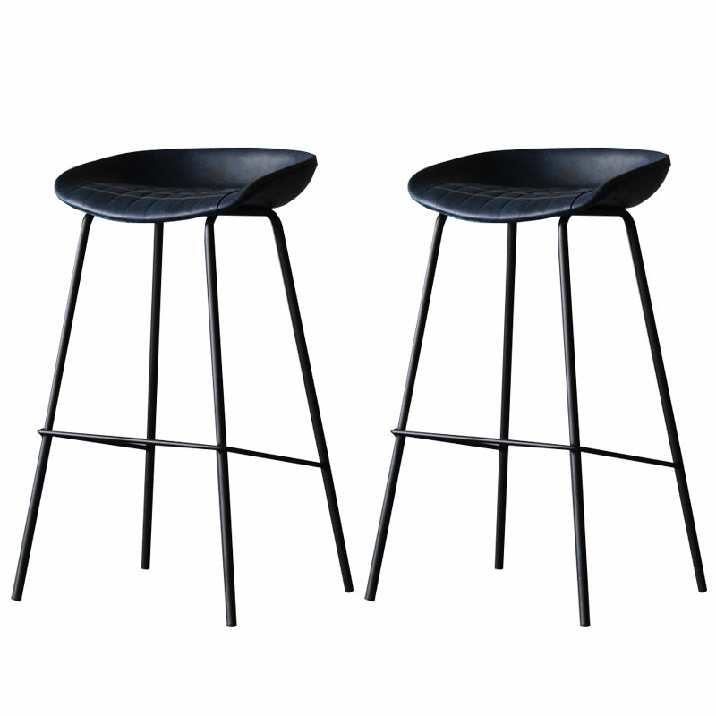 Industrial Matte Finish Leather Barstool Living Room Low Back Stool Blue 2 Piece Set Bar Stool(30"H) Clearhalo 'Bar Furniture' 'Bar Stools' 'bar_stools' 'furn' 'furn_bar_stools' 'Furniture' 'furniture_bar_stools' 'Kitchen & Dining Furniture' 5018074