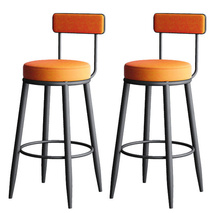 Modern Armless Backrest Counter Stool Iron Dining Room Bar Stool with Leather Cushion Orange 2 Piece Set Clearhalo 'Bar Furniture' 'Bar Stools' 'bar_stools' 'furn' 'furn_bar_stools' 'Furniture' 'furniture_bar_stools' 'Kitchen & Dining Furniture' 5018129