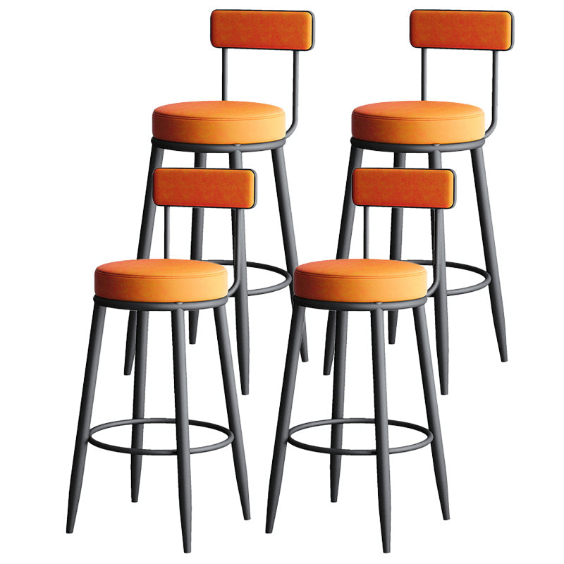 Modern Armless Backrest Counter Stool Iron Dining Room Bar Stool with Leather Cushion Orange 4 Piece Set Clearhalo 'Bar Furniture' 'Bar Stools' 'bar_stools' 'furn' 'furn_bar_stools' 'Furniture' 'furniture_bar_stools' 'Kitchen & Dining Furniture' 5018131