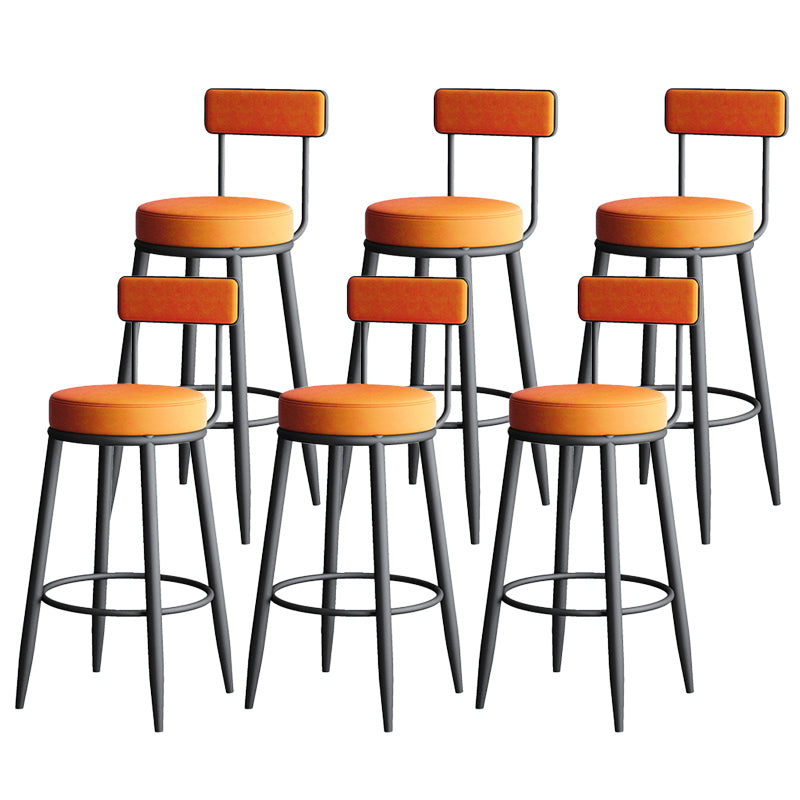 Modern Armless Backrest Counter Stool Iron Dining Room Bar Stool with Leather Cushion Orange 6 Piece Set Clearhalo 'Bar Furniture' 'Bar Stools' 'bar_stools' 'furn' 'furn_bar_stools' 'Furniture' 'furniture_bar_stools' 'Kitchen & Dining Furniture' 5018132