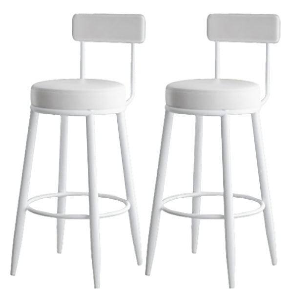 Modern Armless Backrest Counter Stool Iron Dining Room Bar Stool with Leather Cushion Gloss White 2 Piece Set Clearhalo 'Bar Furniture' 'Bar Stools' 'bar_stools' 'furn' 'furn_bar_stools' 'Furniture' 'furniture_bar_stools' 'Kitchen & Dining Furniture' 5018145