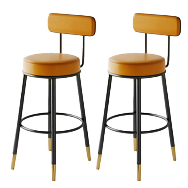Modern Armless Backrest Counter Stool Iron Dining Room Bar Stool with Leather Cushion Orange 2 Piece Set Bar Stool (28" H) Clearhalo 'Bar Furniture' 'Bar Stools' 'bar_stools' 'furn' 'furn_bar_stools' 'Furniture' 'furniture_bar_stools' 'Kitchen & Dining Furniture' 5018152