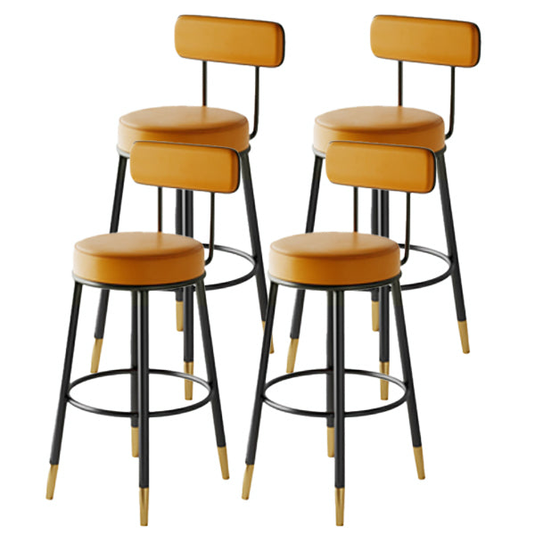 Modern Armless Backrest Counter Stool Iron Dining Room Bar Stool with Leather Cushion Orange 4 Piece Set Clearhalo 'Bar Furniture' 'Bar Stools' 'bar_stools' 'furn' 'furn_bar_stools' 'Furniture' 'furniture_bar_stools' 'Kitchen & Dining Furniture' 5018154