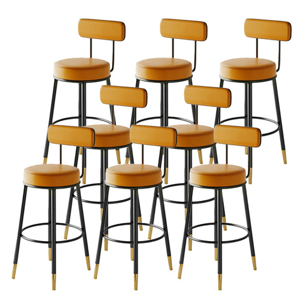 Modern Armless Backrest Counter Stool Iron Dining Room Bar Stool with Leather Cushion Orange 8 Piece Set Clearhalo 'Bar Furniture' 'Bar Stools' 'bar_stools' 'furn' 'furn_bar_stools' 'Furniture' 'furniture_bar_stools' 'Kitchen & Dining Furniture' 5018156