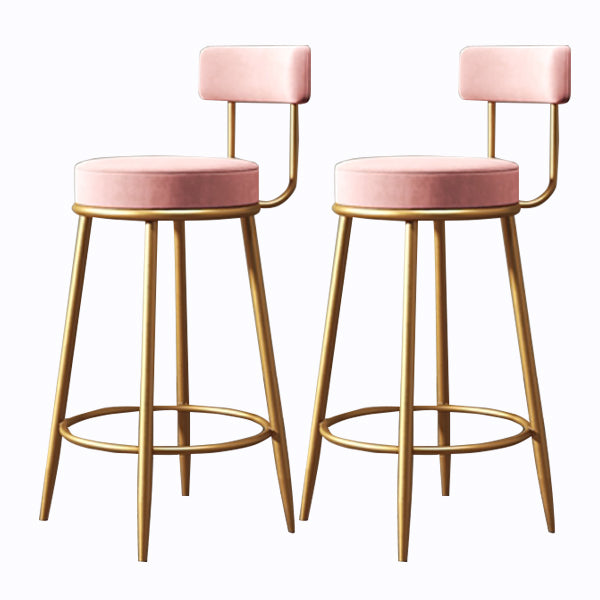 Glam Armless Backrest Counter Stool Iron Cushion Bar Stool with and Pedal Pink 2 Piece Set Clearhalo 'Bar Furniture' 'Bar Stools' 'bar_stools' 'furn' 'furn_bar_stools' 'Furniture' 'furniture_bar_stools' 'Kitchen & Dining Furniture' 5018163