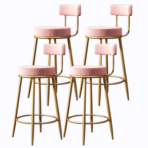 Glam Armless Backrest Counter Stool Iron Cushion Bar Stool with and Pedal Pink 4 Piece Set Clearhalo 'Bar Furniture' 'Bar Stools' 'bar_stools' 'furn' 'furn_bar_stools' 'Furniture' 'furniture_bar_stools' 'Kitchen & Dining Furniture' 5018164