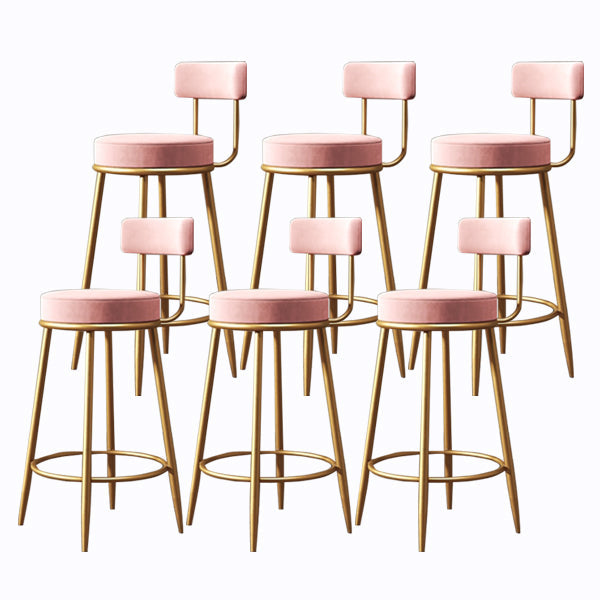 Glam Armless Backrest Counter Stool Iron Cushion Bar Stool with and Pedal Pink 6 Piece Set Clearhalo 'Bar Furniture' 'Bar Stools' 'bar_stools' 'furn' 'furn_bar_stools' 'Furniture' 'furniture_bar_stools' 'Kitchen & Dining Furniture' 5018167