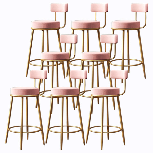 Glam Armless Backrest Counter Stool Iron Cushion Bar Stool with and Pedal Pink 8 Piece Set Clearhalo 'Bar Furniture' 'Bar Stools' 'bar_stools' 'furn' 'furn_bar_stools' 'Furniture' 'furniture_bar_stools' 'Kitchen & Dining Furniture' 5018168