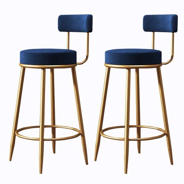 Glam Armless Backrest Counter Stool Iron Cushion Bar Stool with and Pedal Blue 2 Piece Set Clearhalo 'Bar Furniture' 'Bar Stools' 'bar_stools' 'furn' 'furn_bar_stools' 'Furniture' 'furniture_bar_stools' 'Kitchen & Dining Furniture' 5018179
