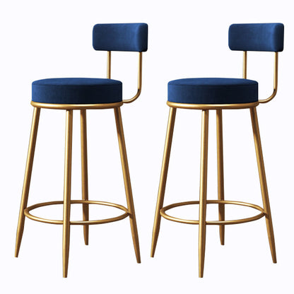 Glam Armless Backrest Counter Stool Iron Cushion Bar Stool with and Pedal Blue 2 Piece Set Clearhalo 'Bar Furniture' 'Bar Stools' 'bar_stools' 'furn' 'furn_bar_stools' 'Furniture' 'furniture_bar_stools' 'Kitchen & Dining Furniture' 5018179