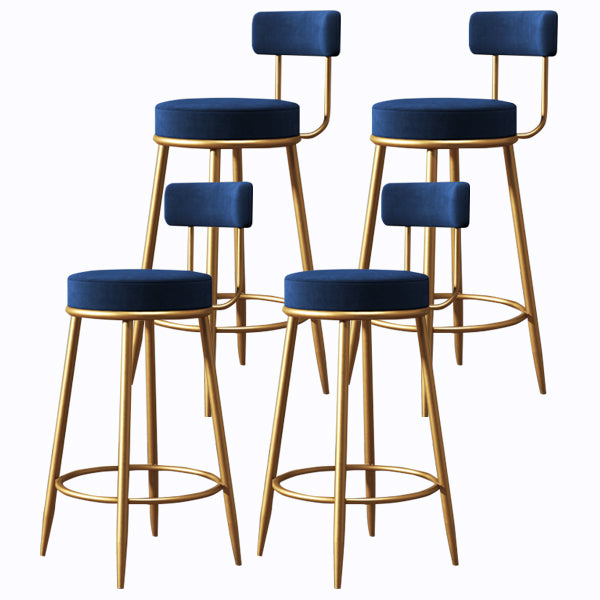 Glam Armless Backrest Counter Stool Iron Cushion Bar Stool with and Pedal Blue 4 Piece Set Clearhalo 'Bar Furniture' 'Bar Stools' 'bar_stools' 'furn' 'furn_bar_stools' 'Furniture' 'furniture_bar_stools' 'Kitchen & Dining Furniture' 5018181