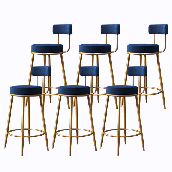 Glam Armless Backrest Counter Stool Iron Cushion Bar Stool with and Pedal Blue 6 Piece Set Clearhalo 'Bar Furniture' 'Bar Stools' 'bar_stools' 'furn' 'furn_bar_stools' 'Furniture' 'furniture_bar_stools' 'Kitchen & Dining Furniture' 5018183