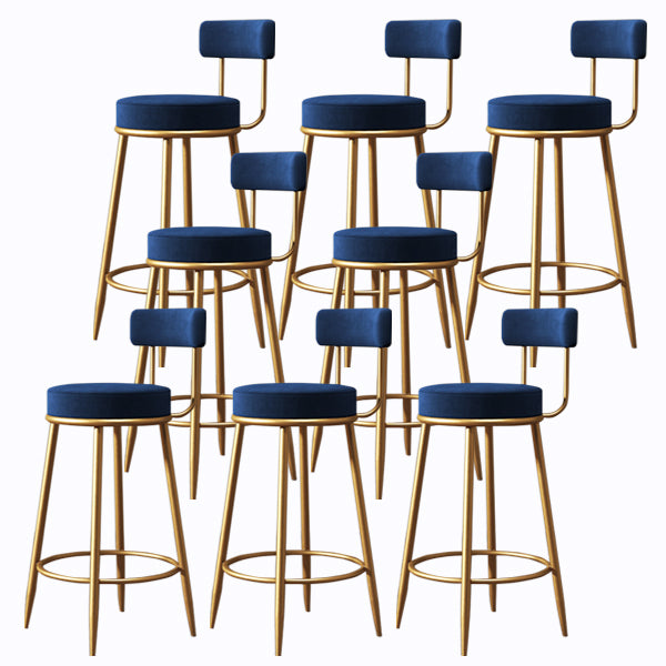 Glam Armless Backrest Counter Stool Iron Cushion Bar Stool with and Pedal Blue 8 Piece Set Clearhalo 'Bar Furniture' 'Bar Stools' 'bar_stools' 'furn' 'furn_bar_stools' 'Furniture' 'furniture_bar_stools' 'Kitchen & Dining Furniture' 5018184