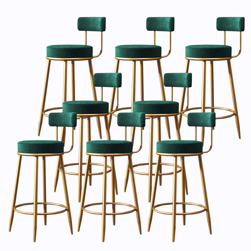 Glam Armless Backrest Counter Stool Iron Cushion Bar Stool with and Pedal Blackish Green 8 Piece Set Clearhalo 'Bar Furniture' 'Bar Stools' 'bar_stools' 'furn' 'furn_bar_stools' 'Furniture' 'furniture_bar_stools' 'Kitchen & Dining Furniture' 5018190