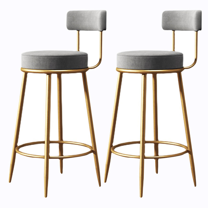 Glam Armless Backrest Counter Stool Iron Cushion Bar Stool with and Pedal Grey 2 Piece Set Clearhalo 'Bar Furniture' 'Bar Stools' 'bar_stools' 'furn' 'furn_bar_stools' 'Furniture' 'furniture_bar_stools' 'Kitchen & Dining Furniture' 5018191