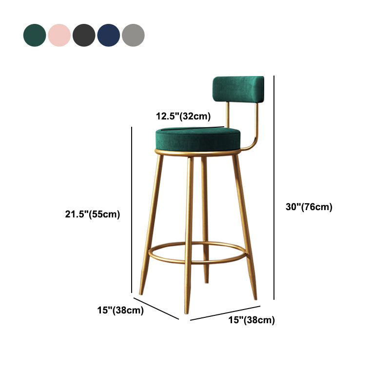 Glam Armless Backrest Counter Stool Iron Cushion Bar Stool with and Pedal Clearhalo 'Bar Furniture' 'Bar Stools' 'bar_stools' 'furn' 'furn_bar_stools' 'Furniture' 'furniture_bar_stools' 'Kitchen & Dining Furniture' 5018195