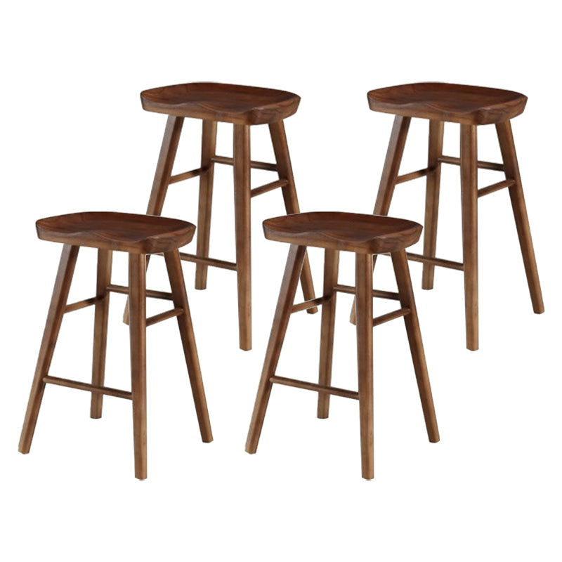 Modern Armless Counter Stool Pine Wood Cafe Bar Stool with Wooden Seat and Pedal Walnut 4 Piece Set Short Stool(22"H) Clearhalo 'Bar Furniture' 'Bar Stools' 'bar_stools' 'furn' 'furn_bar_stools' 'Furniture' 'furniture_bar_stools' 'Kitchen & Dining Furniture' 5018222