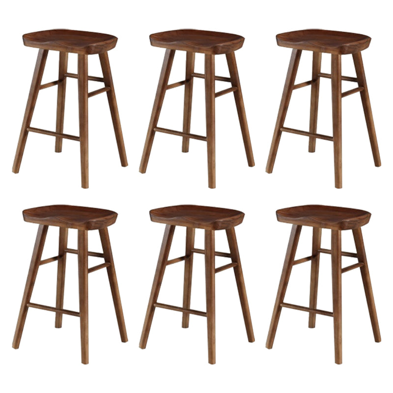 Modern Armless Counter Stool Pine Wood Cafe Bar Stool with Wooden Seat and Pedal Walnut 6 Piece Set Short Stool(22"H) Clearhalo 'Bar Furniture' 'Bar Stools' 'bar_stools' 'furn' 'furn_bar_stools' 'Furniture' 'furniture_bar_stools' 'Kitchen & Dining Furniture' 5018223