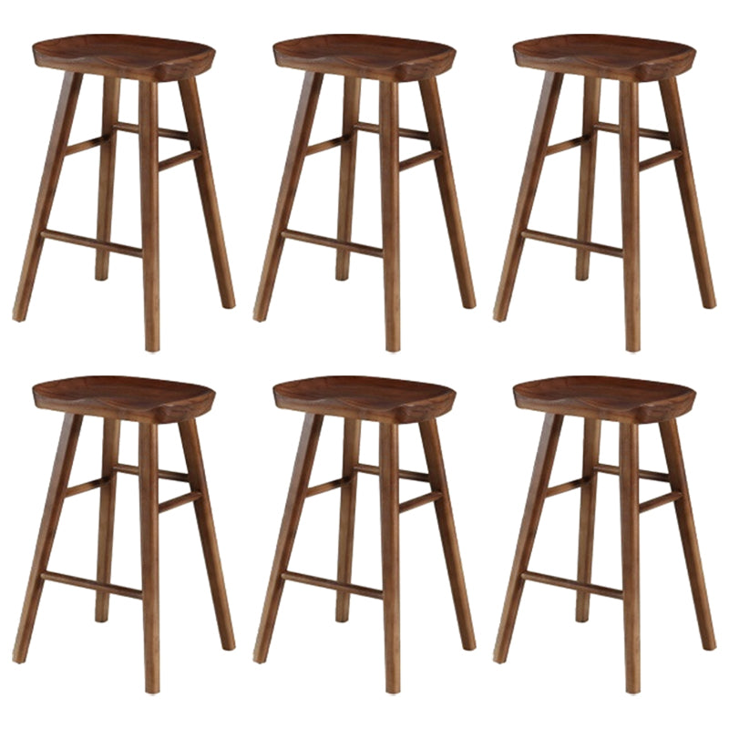 Modern Armless Counter Stool Pine Wood Cafe Bar Stool with Wooden Seat and Pedal Walnut 6 Piece Set Counter Stool(26"H) Clearhalo 'Bar Furniture' 'Bar Stools' 'bar_stools' 'furn' 'furn_bar_stools' 'Furniture' 'furniture_bar_stools' 'Kitchen & Dining Furniture' 5018227