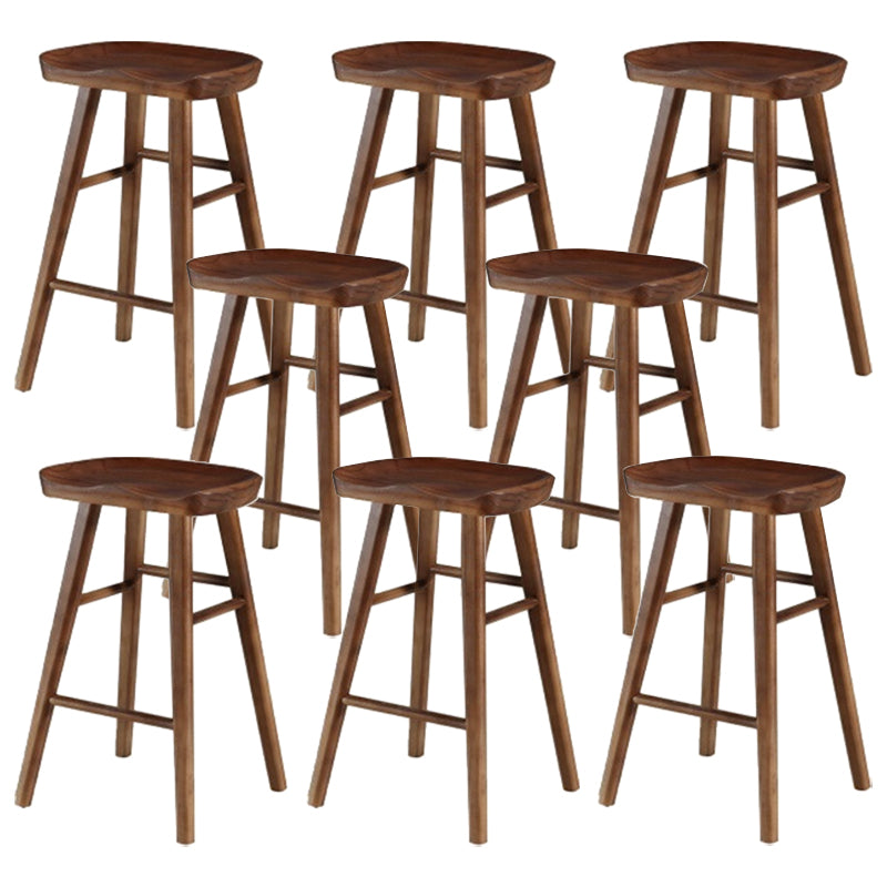 Modern Armless Counter Stool Pine Wood Cafe Bar Stool with Wooden Seat and Pedal Walnut 8 Piece Set Counter Stool(26"H) Clearhalo 'Bar Furniture' 'Bar Stools' 'bar_stools' 'furn' 'furn_bar_stools' 'Furniture' 'furniture_bar_stools' 'Kitchen & Dining Furniture' 5018228