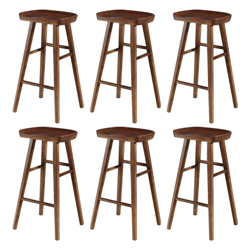 Modern Armless Counter Stool Pine Wood Cafe Bar Stool with Wooden Seat and Pedal Walnut 6 Piece Set Bar Stool(30"H) Clearhalo 'Bar Furniture' 'Bar Stools' 'bar_stools' 'furn' 'furn_bar_stools' 'Furniture' 'furniture_bar_stools' 'Kitchen & Dining Furniture' 5018231