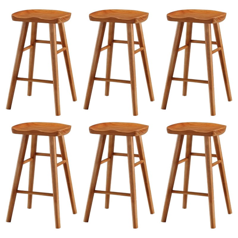 Modern Armless Counter Stool Pine Wood Cafe Bar Stool with Wooden Seat and Pedal Distressed Wood 6 Piece Set Short Stool(22"H) Clearhalo 'Bar Furniture' 'Bar Stools' 'bar_stools' 'furn' 'furn_bar_stools' 'Furniture' 'furniture_bar_stools' 'Kitchen & Dining Furniture' 5018235