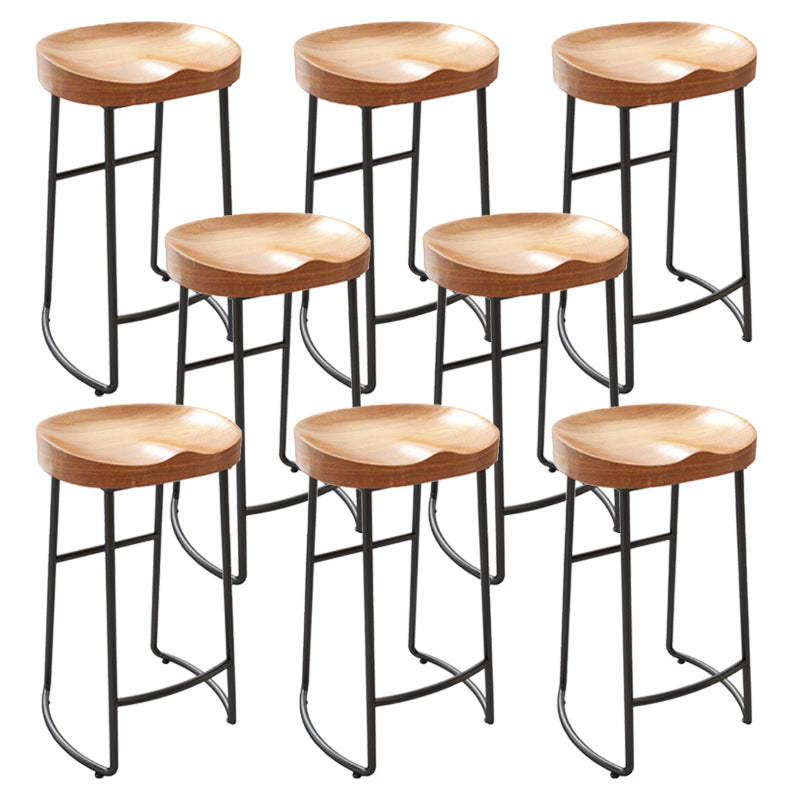 Modern Armless Counter Stool Iron Cafe Bar Stool with Wooden Seat and Pedal Black 8 Piece Set Clearhalo 'Bar Furniture' 'Bar Stools' 'bar_stools' 'furn' 'furn_bar_stools' 'Furniture' 'furniture_bar_stools' 'Kitchen & Dining Furniture' 5018255