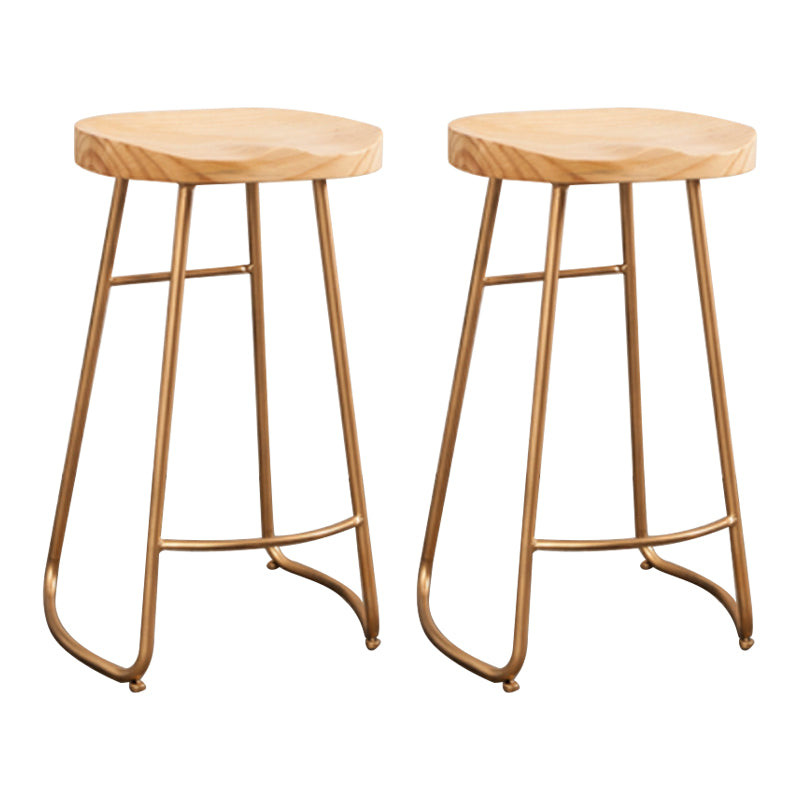 Modern Armless Counter Stool Iron Cafe Bar Stool with Wooden Seat and Pedal Gold 2 Piece Set Clearhalo 'Bar Furniture' 'Bar Stools' 'bar_stools' 'furn' 'furn_bar_stools' 'Furniture' 'furniture_bar_stools' 'Kitchen & Dining Furniture' 5018256