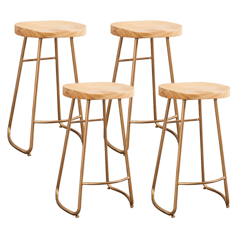 Modern Armless Counter Stool Iron Cafe Bar Stool with Wooden Seat and Pedal Gold 4 Piece Set Clearhalo 'Bar Furniture' 'Bar Stools' 'bar_stools' 'furn' 'furn_bar_stools' 'Furniture' 'furniture_bar_stools' 'Kitchen & Dining Furniture' 5018258