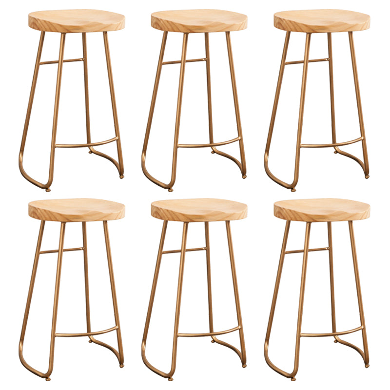 Modern Armless Counter Stool Iron Cafe Bar Stool with Wooden Seat and Pedal Gold 6 Piece Set Clearhalo 'Bar Furniture' 'Bar Stools' 'bar_stools' 'furn' 'furn_bar_stools' 'Furniture' 'furniture_bar_stools' 'Kitchen & Dining Furniture' 5018261